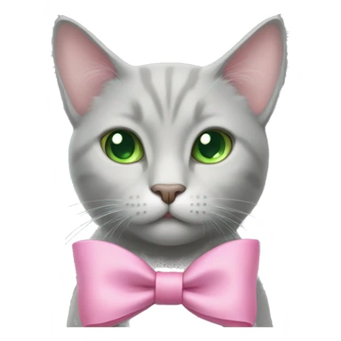 Light grey cat with a pink bow and green eyes sticker