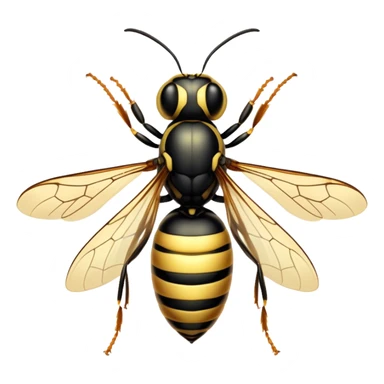 Beautiful and Majestic Wasp Portrait Emoji, Head and body rendered in serene repose with a gentle, confident smile, showcasing a refined, streamlined form with delicately patterned stripes and softly closed, focused eyes, Simplified yet exquisitely endearing features, highly detailed, glowing with a soft, drowsy radiance, high shine, relaxed and utterly noble, stylized with an air of regal insect elegance, soft glowing outline, capturing the essence of a beautiful and majestic wasp that embodies the refined power of nature! sticker