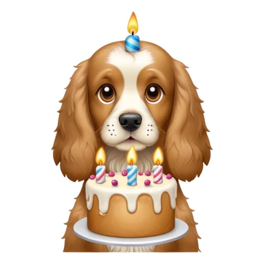 Cocker spaniel holding a birthday cake sticker