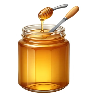 glass jar of honey with a metal knife resting on top sticker
