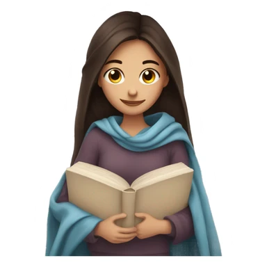 beautiful brunette girl hugging a book under a blanket sticker