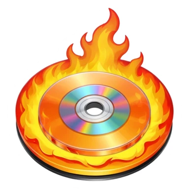 A CD disc with a fiery design sticker