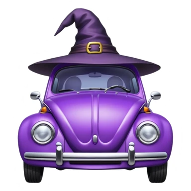 A purple vw bug in a witches hat sticker