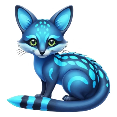 Exotic futuristic black blue dark galagctical bioluminescent translucent transparent lush warm-colored neon-glowing iridescent Fakémon-Fionbri-Vernid-Genet-creature sticker