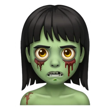 make a zoombie iphone emoji with medium black hair with bangs, piercing in both eyebrow and septum sticker