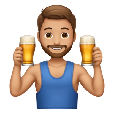 Emoji beauf avec un coupe de cheveux mulet, un ventre rond, un débardeur et une bière dans la main sticker