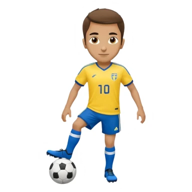 Persian soccer player in full soccer team kit with a yellow top, blue shorts and white socks, no soccer ball sticker