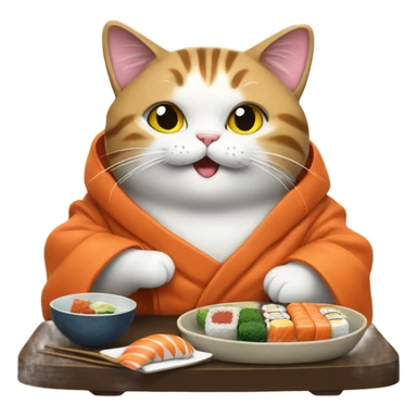 cat in a big coat eating sushi sticker