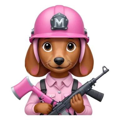 Dachshund dog (Girly one) holding pink m16 and helmet  sticker