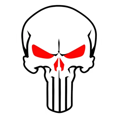 Punisher skull with bright glowing red eyes, menacing sticker
