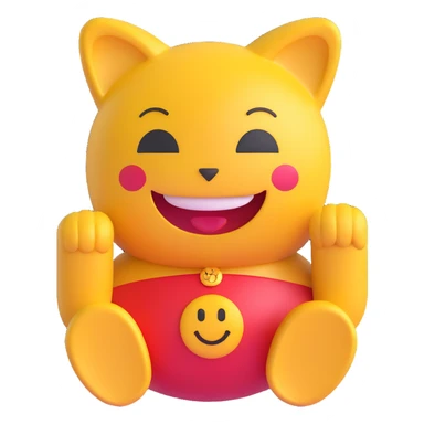 3D smiley emoji, round shape, maneki-neko (Japanese lucky cat) motif, lucky face sticker
