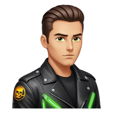 A lone biker with slicked-back hair, wearing a leather jacket, his face partially lit by neon lights sticker