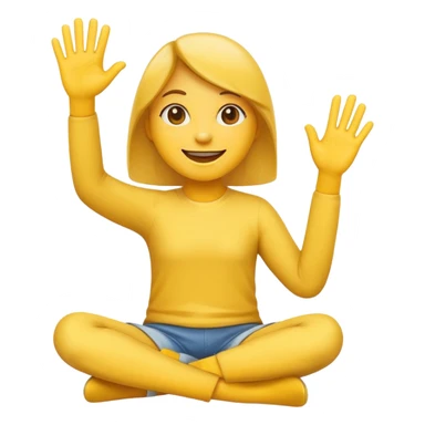 happy emoji face with crossed over legs, waving hand, simple and clear expression sticker