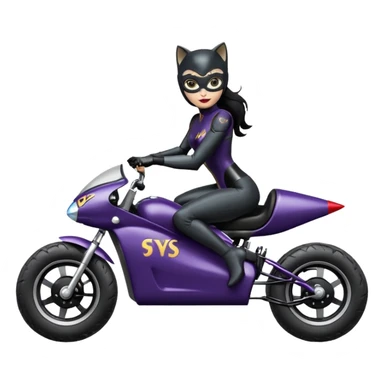 full size real-appearance electric road racing sexy CatWoman’s feminine midnight-colored tight outfit sixty’s tv show dark stealthy accurate sporty safe plush deluxe off-road pursuit cruiser car jaguar accents (black hair,reclined and relaxed torso and shoulders seating position) go kart  sticker