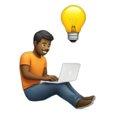 A man working on a laptop with a lightbulb above his head sticker