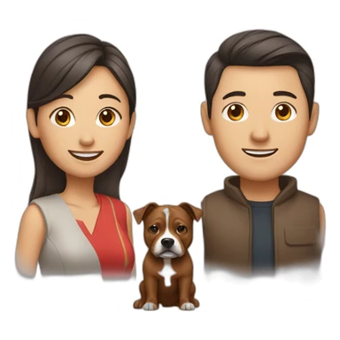 man and Chinese lady with brown Staffordshire terrier dog sticker
