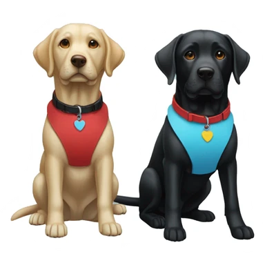 black-coloured labrador on the left with red collar, black-coloured labrador on the right with light blue collar. sticker