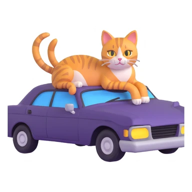 a beautiful cat lounging on the hood of a damaged car sticker