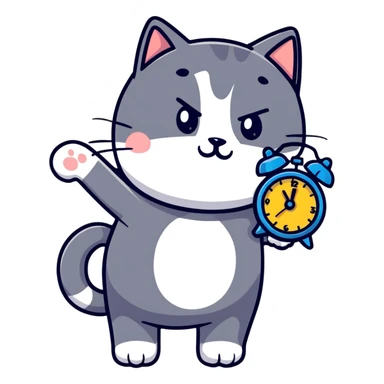 cat with a clock sticker