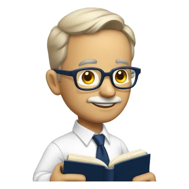 A mid aged man with specs white shirt and  navy blue tie reading a  book in hand sticker