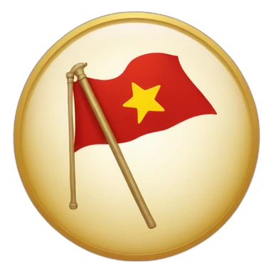 Flag with a red background and a golden Hammer and a golden circle with a golden star on the top sticker