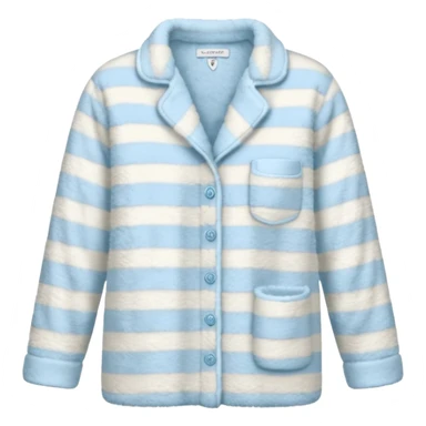 emoji of an isolated fluffy fleece pajama top with soft pastel stripes, plush fuzzy texture, light grey and pastel blue tones, button-down long sleeves, neatly folded flat-lay, no person, no body, no mannequin, cozy warm winter mood, soft shading sticker