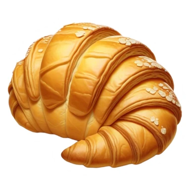 Cinematic golden croissant, perfectly flaky with crisp layers, slightly cracked to reveal buttery soft interior, warm golden glow, highly detailed and inviting. sticker