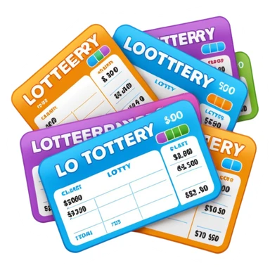 Create blank lottery coupons fanned out, clean and colorful, with different header colors and simple grid sections. No numbers, no text—just empty fields and a lottery-ticket layout. Bright, modern, and on a neutral background. sticker