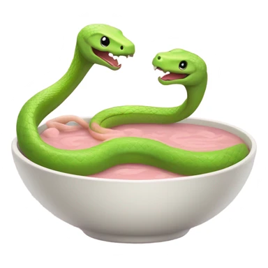 one light pink snake and one lime green snake sharing a bowl of soup in love sticker