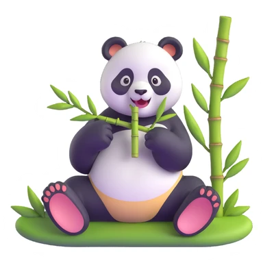 panda eating bamboo in forrest background, close up pose sticker