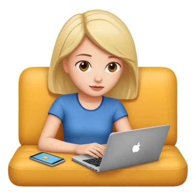 A girl is lying on the couch with a laptop, working sticker
