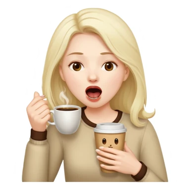 can you make her now look without laptop but having a coffee cup in her head with мешками под глазами и зевающую  sticker