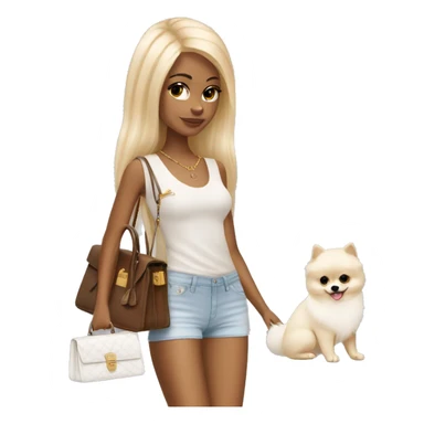 Blonde skinny girl with white pomeranian and Hermes birkin bag  sticker