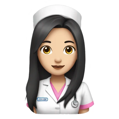 Pretty Asian nurse with long black hair and pink scrubs sticker