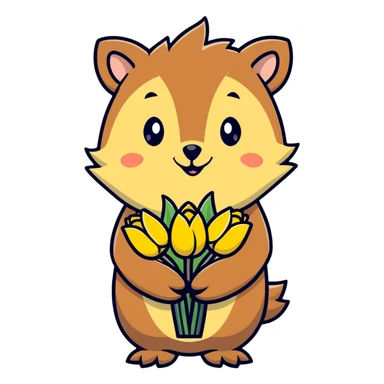 adorable hedgehog with a bouquet of yellow tulips sticker