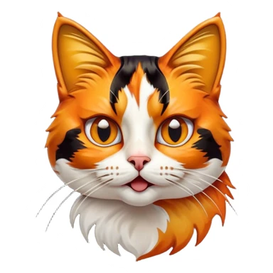 Cinematic Comical Calico Cat Portrait Emoji, Head tilted dramatically with an exaggeratedly surprised expression, showcasing a vibrant patchwork fur of orange, black, and white with wide, comically expressive eyes, simplified yet hilariously detailed, glowing with a sassy, golden radiance, high shine, exuding playful mischief and cheeky feline attitude, styled with a soft glowing outline, capturing the essence of a calico cat that looks ready to leap off the screen with mischievous flair! sticker
