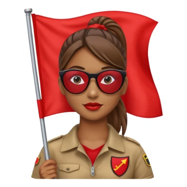 Una mujer morena con una coleta y gafas de sol y una bandera roja en la mano sticker