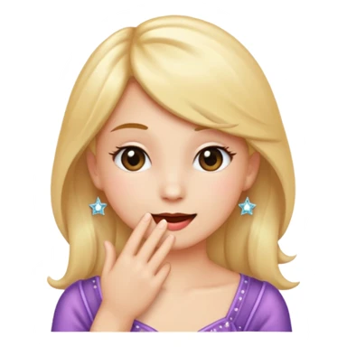 Emoji coquette, shy smile, hand near mouth (simplified), tiny sparkles, soft gradient background, 512x512, transparent background

 sticker