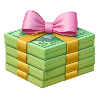 Bright Green & Golden Yellow Gradie ntAustralian $100 notes stacked together and wrapped in a girly pink bow sticker