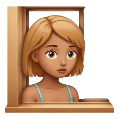 A girl looking at a window sticker