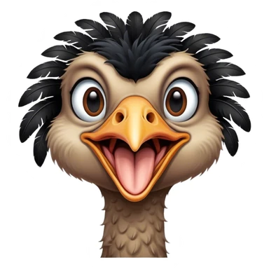 A cute cartoon adult male ostrich with black feathers. Mouth open. sticker