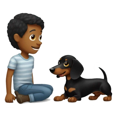 black dachshund with its boy owner sticker