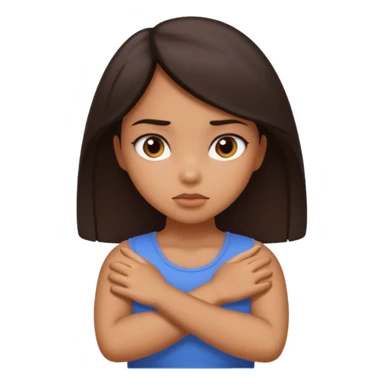 Tan girl dark hair crossing her arms with slight pout sticker