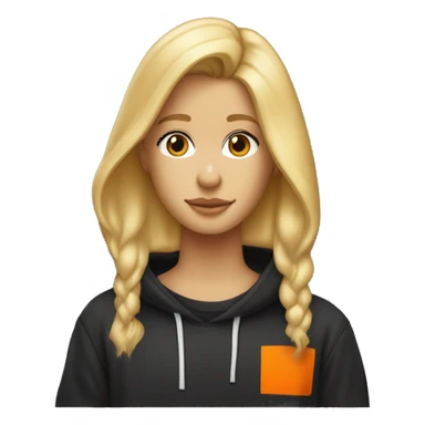 Adulte blond foncé avec les cheveux a l'ancienne coupe de Justin Bieber avec un sweat à capuche noi avec petit logo orange sticker