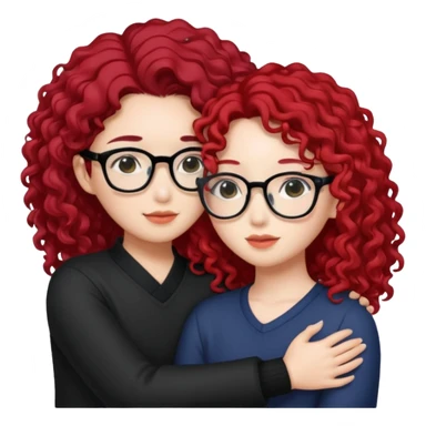 une star de Kpop asiatique avec les cheveux noir  qui fait un câlin a une fille qui a des lunette et des cheveux rouge et bouclé  sticker