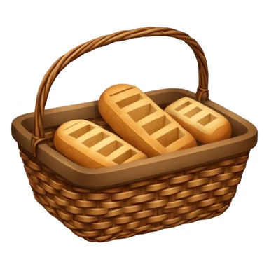 Create an emoji representing empty carbohydrate stores: depict a nearly empty bread basket with only a few crumbs left, overlaid by a fading low-battery symbol to signal depleted carb energy. sticker