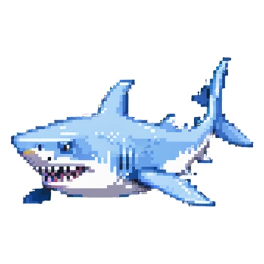 shark with sneakers on fins, fun and quirky pixel art sticker