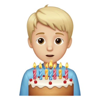 Blonde haired boy blowing out candles on cake sticker