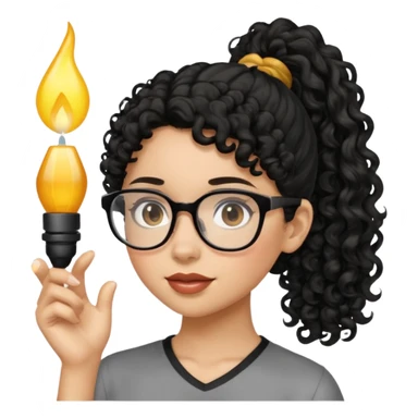 hija con gafas y cabello rizos de color negro con una cola de caballo alta sticker