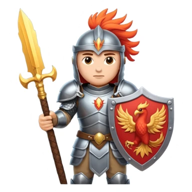 Warrior with a shield with a phoenix on it and a sword in heavy armor sticker
